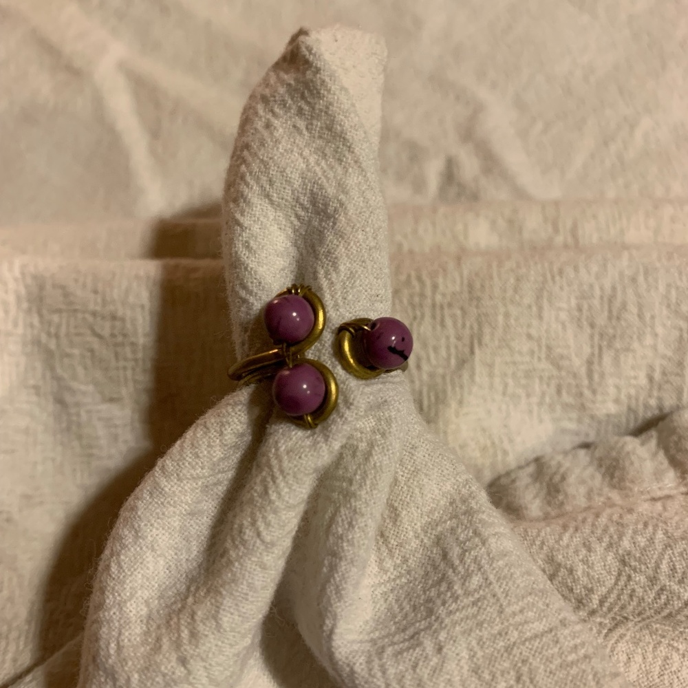 Hand crafted ring with purple beads